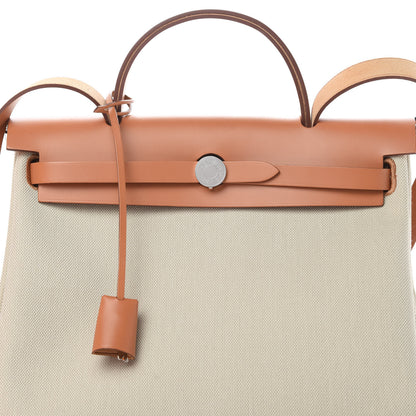 Hermes Military Toile Vache Hunter Herbag Zip Retourne 31 PM Beton Naturel 9 of 12