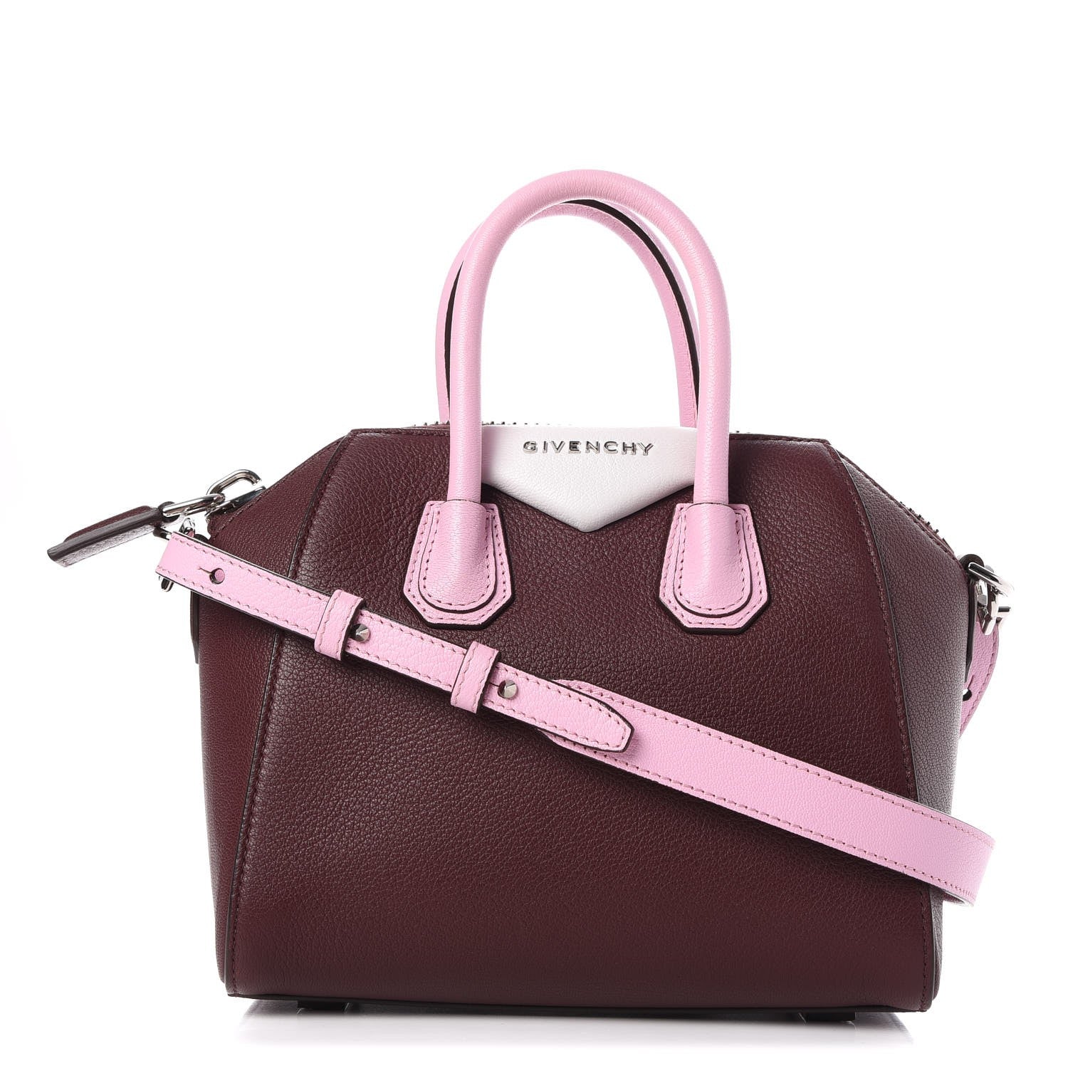 Givenchy Sugar Goatskin Mini Tri-Color Antigona Burgundy Pink White 1 of 9