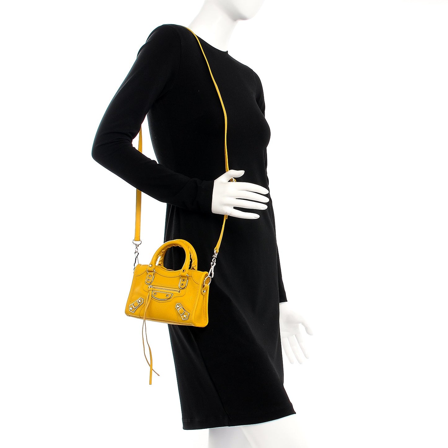 Chevre Silver Metallic Edge Hardware Nano City Jaune Epi