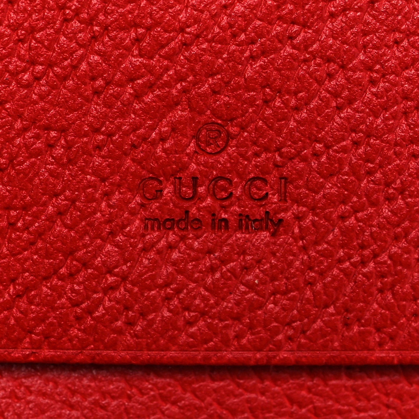 Textured Calfskin Enamel GG Hardcase Lipstick Holder Chain Wallet Lobster Red