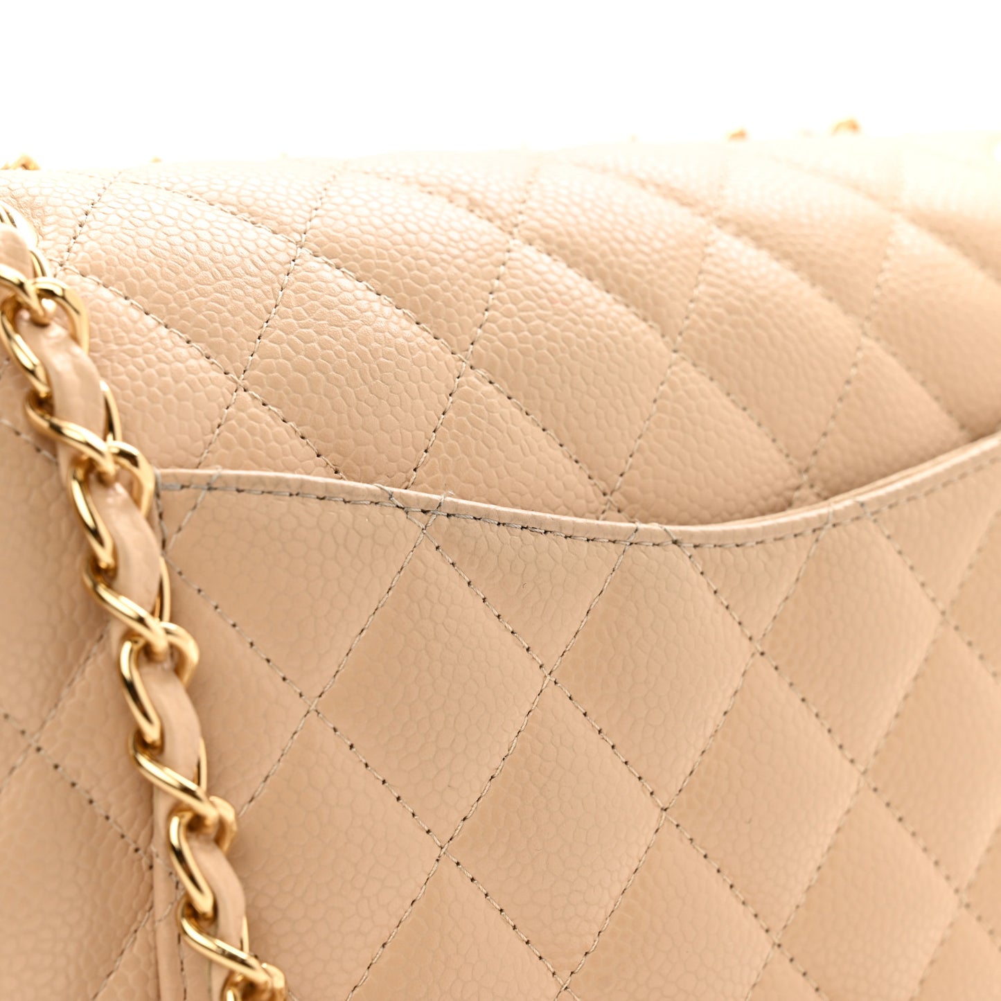 Caviar Quilted Medium Double Flap Beige