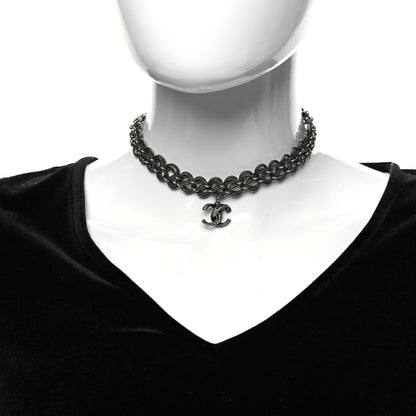 Chanel Twisted Chain Link Crystal CC Choker Necklace Ruthenium 2 of 5