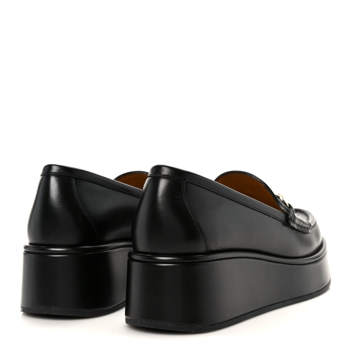 Kama Calfskin Horsebit Womens Wedge Platform Loafers 38.5 Black
