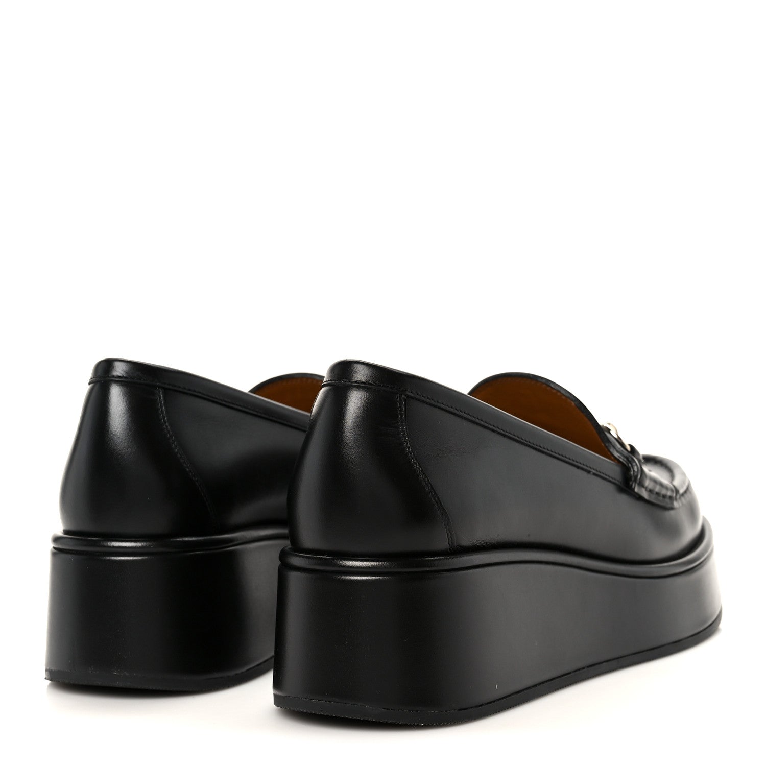 Gucci Kama Calfskin Horsebit Womens Wedge Platform Loafers 38.5 Black 5 of 9