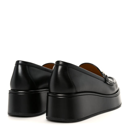 Gucci Kama Calfskin Horsebit Womens Wedge Platform Loafers 38.5 Black 5 of 9