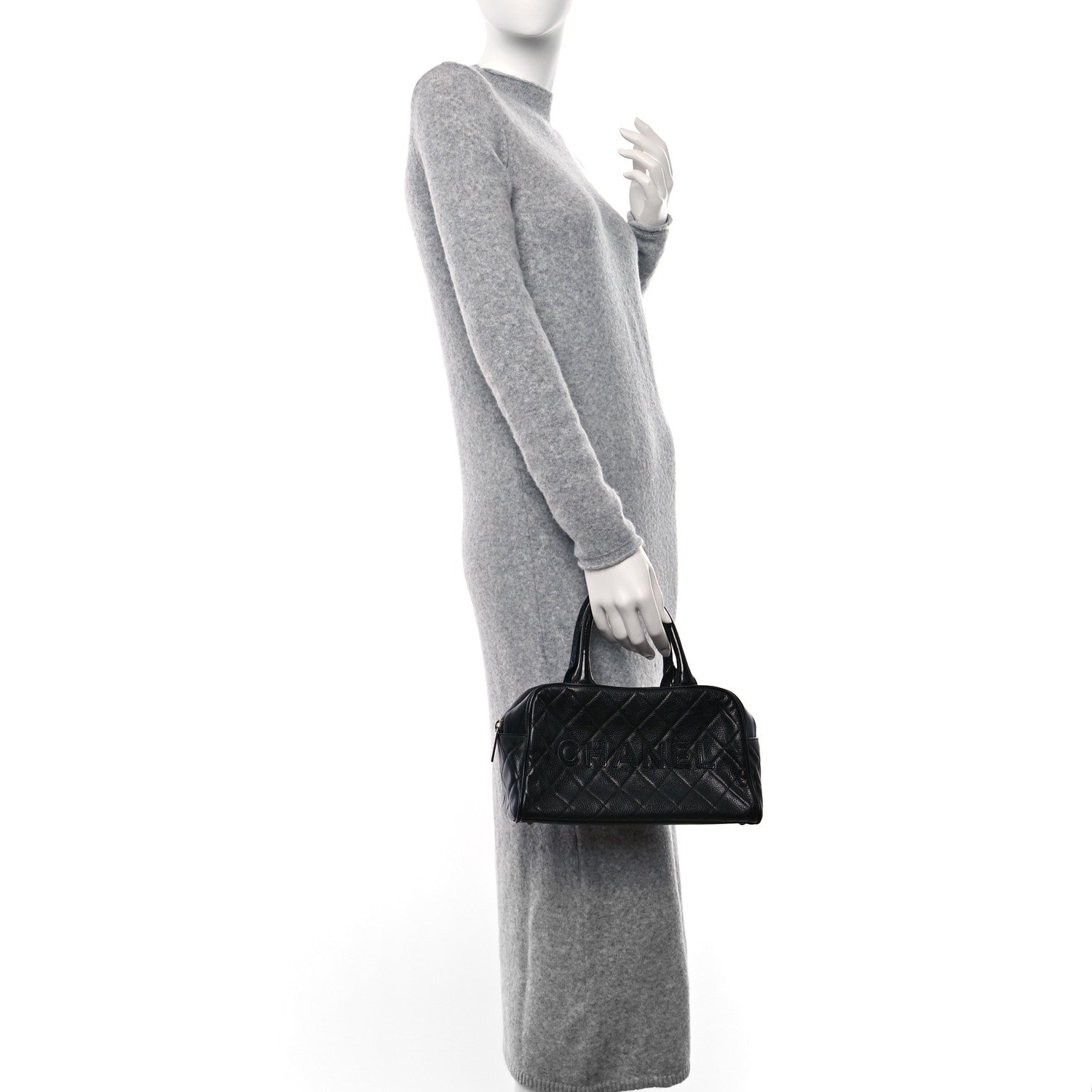Chanel Caviar Patent Quilted Bowler Black 2 of 9