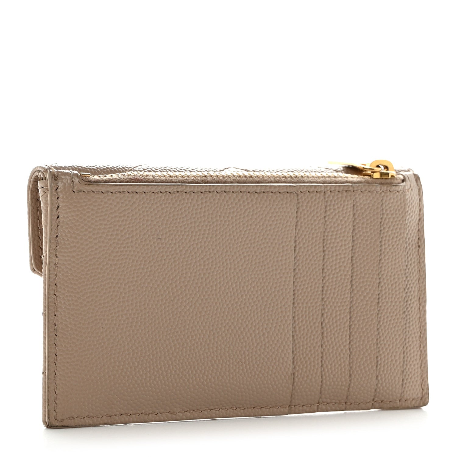 Saint Laurent Grain De Poudre Matelasse Chevron Monogram Compact Wallet Dark Beige 3 of 8