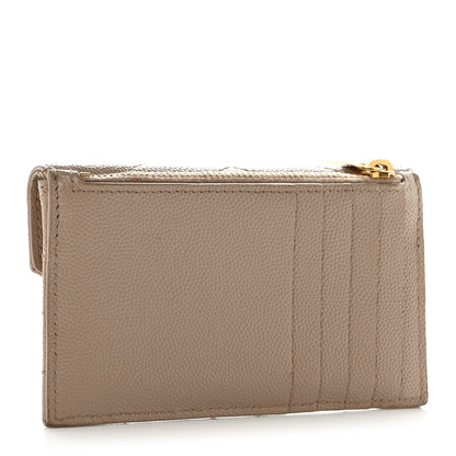 Saint Laurent Grain De Poudre Matelasse Chevron Monogram Compact Wallet Dark Beige 3 of 8