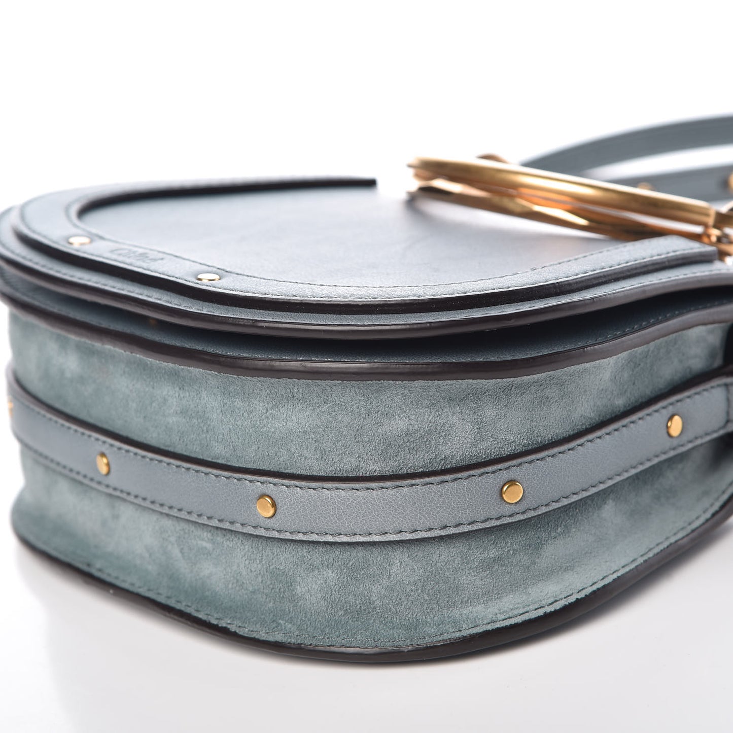Calfskin Suede Small Nile Bracelet Bag Cloudy Blue