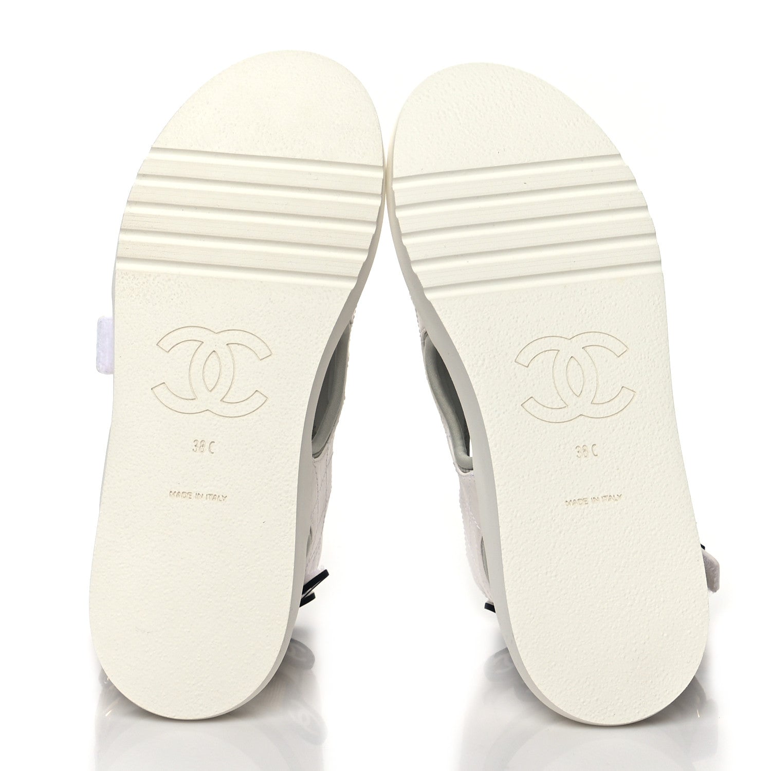 Chanel Goatskin Fabric Gladiator Sandals 38 White Light Grey Navy Blue 6 of 9