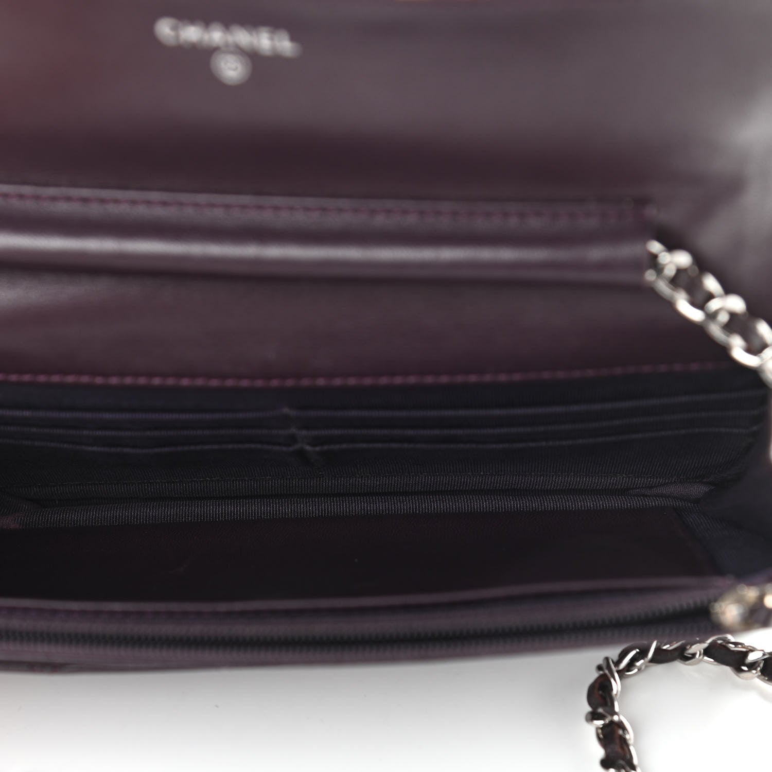 Chanel Lambskin Quilted Wallet On Chain WOC Burgundy 5 of 17
