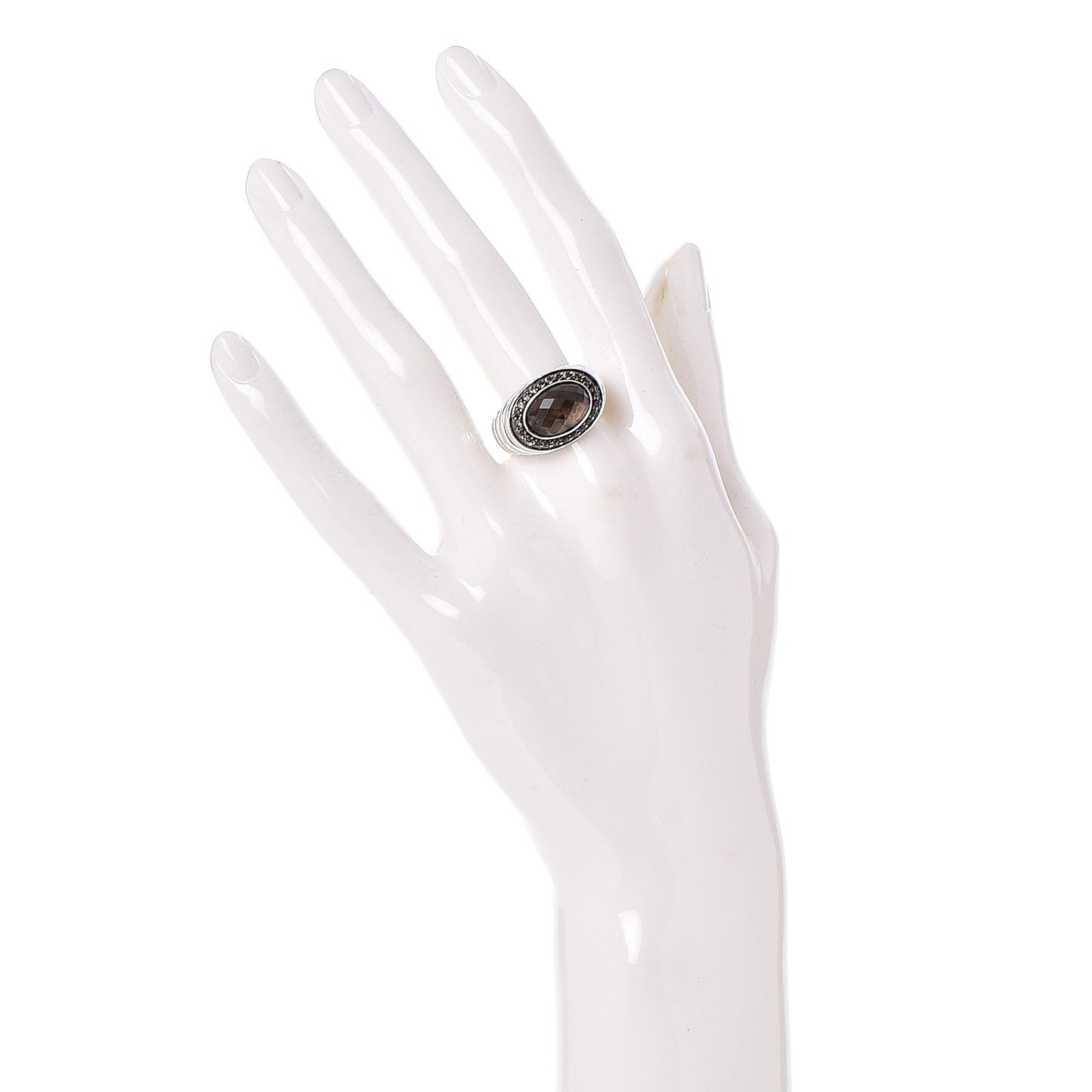 Sterling Silver 14mm Smoky Quartz Batu Bedeg Ring 55 7.25
