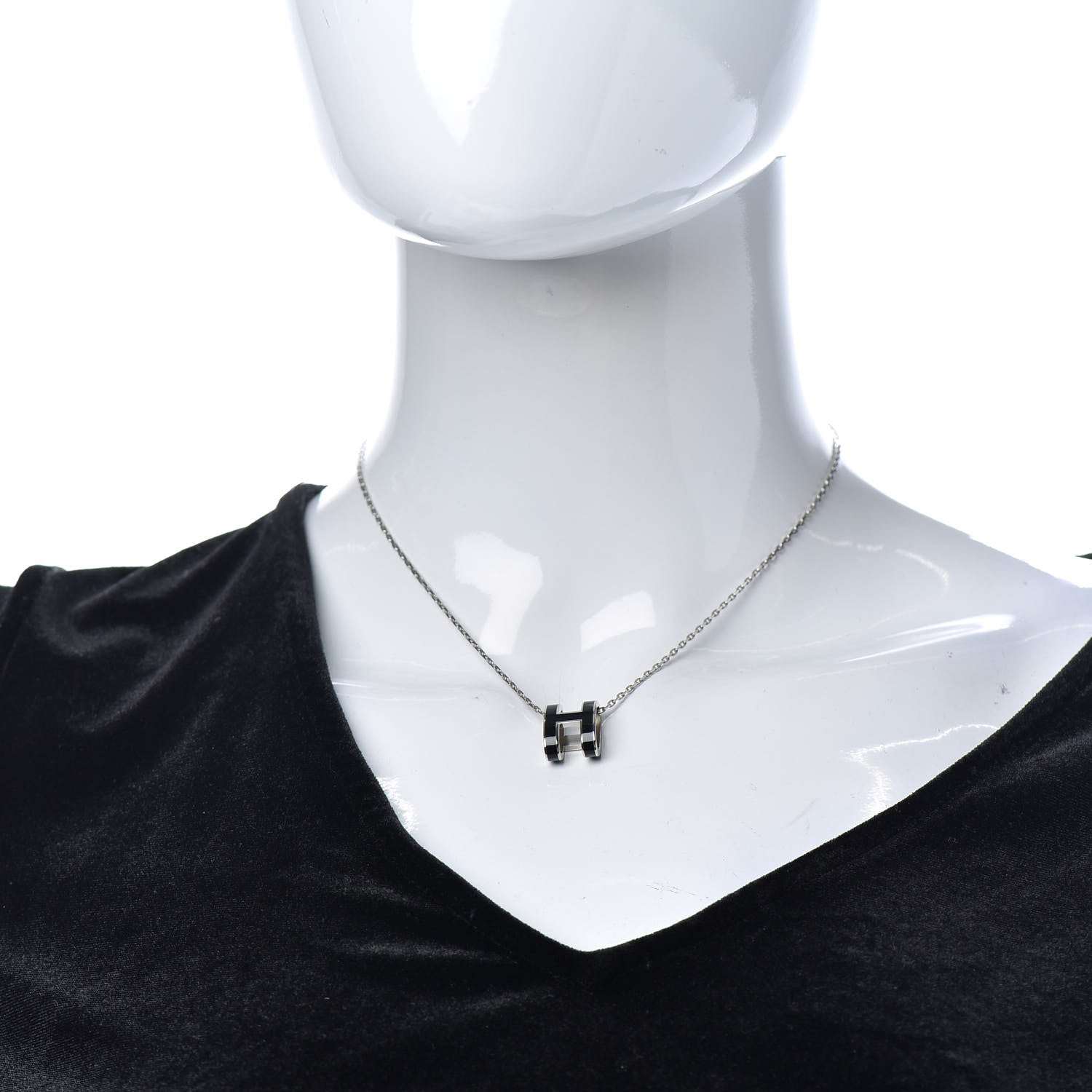 Hermes Lacquered Palladium Pop H Pendant Necklace Black 2 of 5