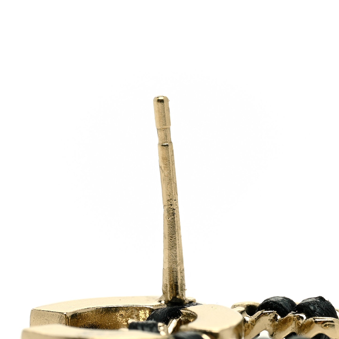 Crystal Baguette Lambskin Chain CC Vintage Allure Stud Earrings Black Gold