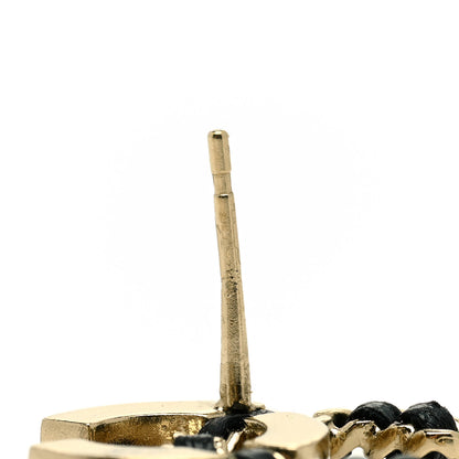 Chanel Crystal Baguette Lambskin Chain CC Vintage Allure Stud Earrings Black Gold 5 of 5