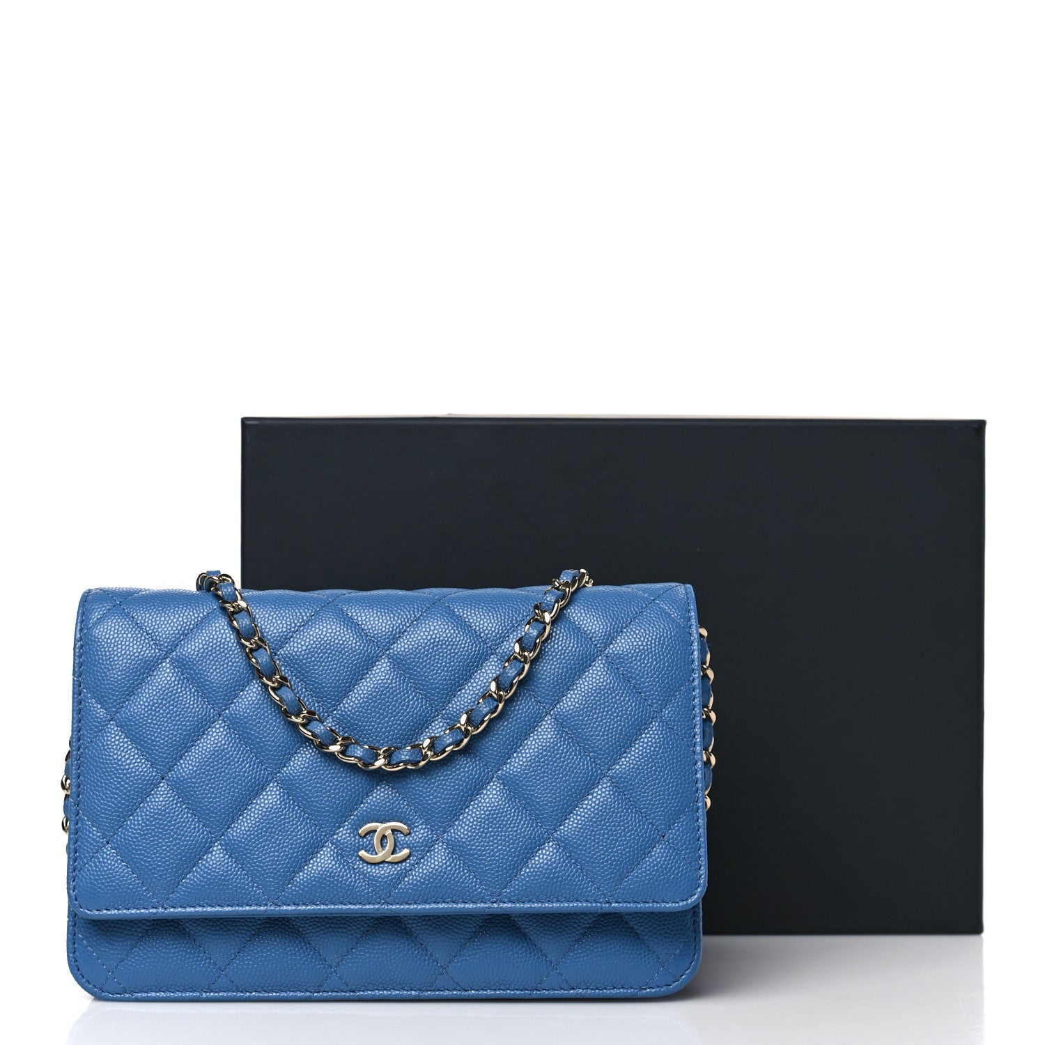 Chanel Caviar Quilted Wallet on Chain WOC Blue 10 of 10