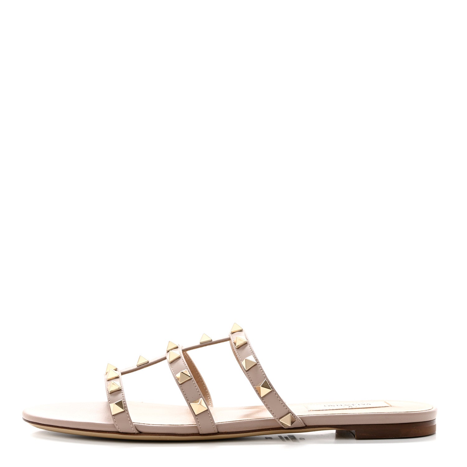 Valentino Garavani Nappa Rockstud Caged Flat Slide Sandals 38 Poudre 1 of 8
