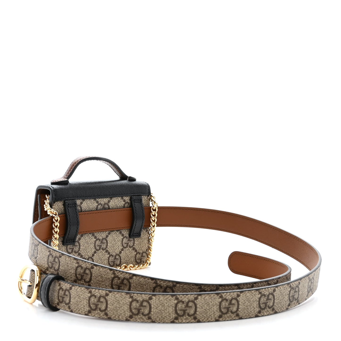 GG Supreme Monogram Calfskin Mini Padlock Top Handle Belt Bag Beige Black Cuir