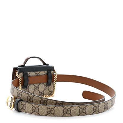 Gucci GG Supreme Monogram Calfskin Mini Padlock Top Handle Belt Bag Beige Black Cuir 3 of 12