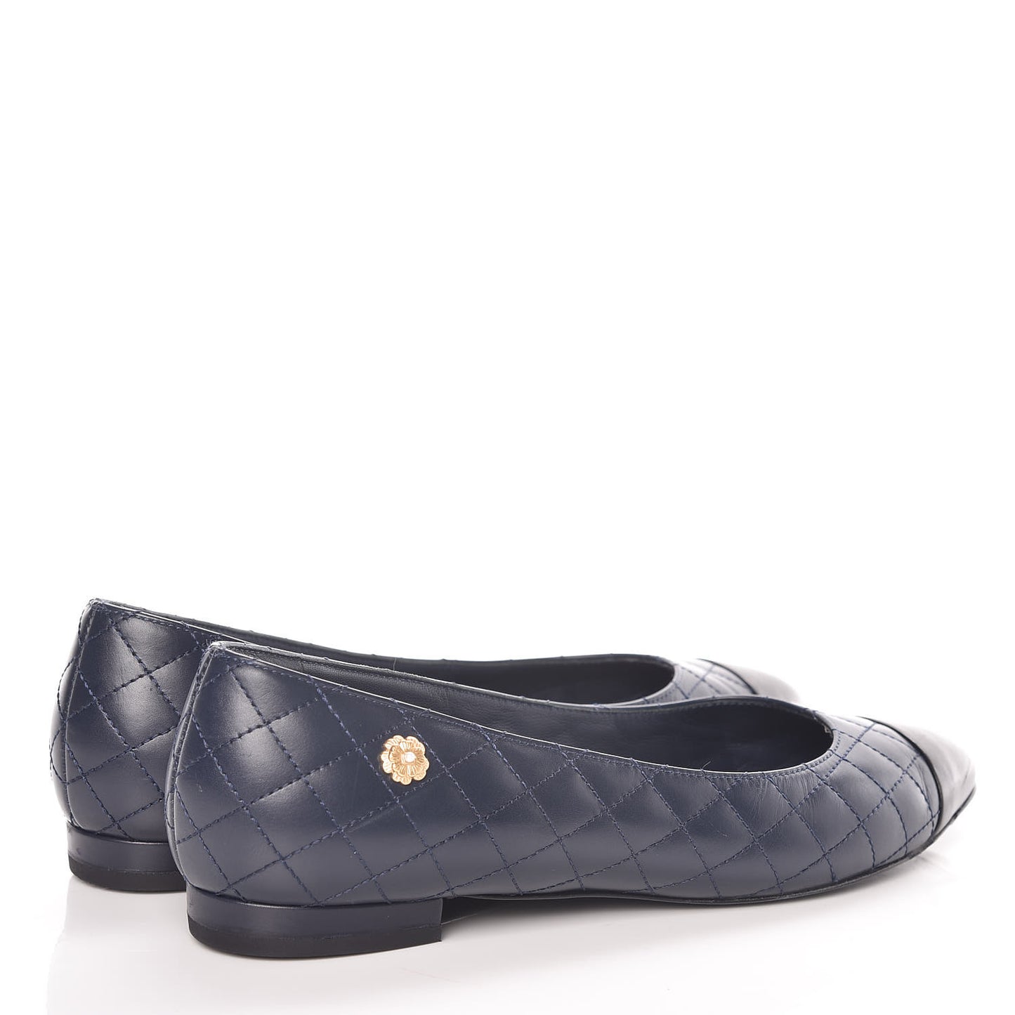 Aged Calfskin Quilted CC Cap Toe Ballerina Flats 37 Navy
