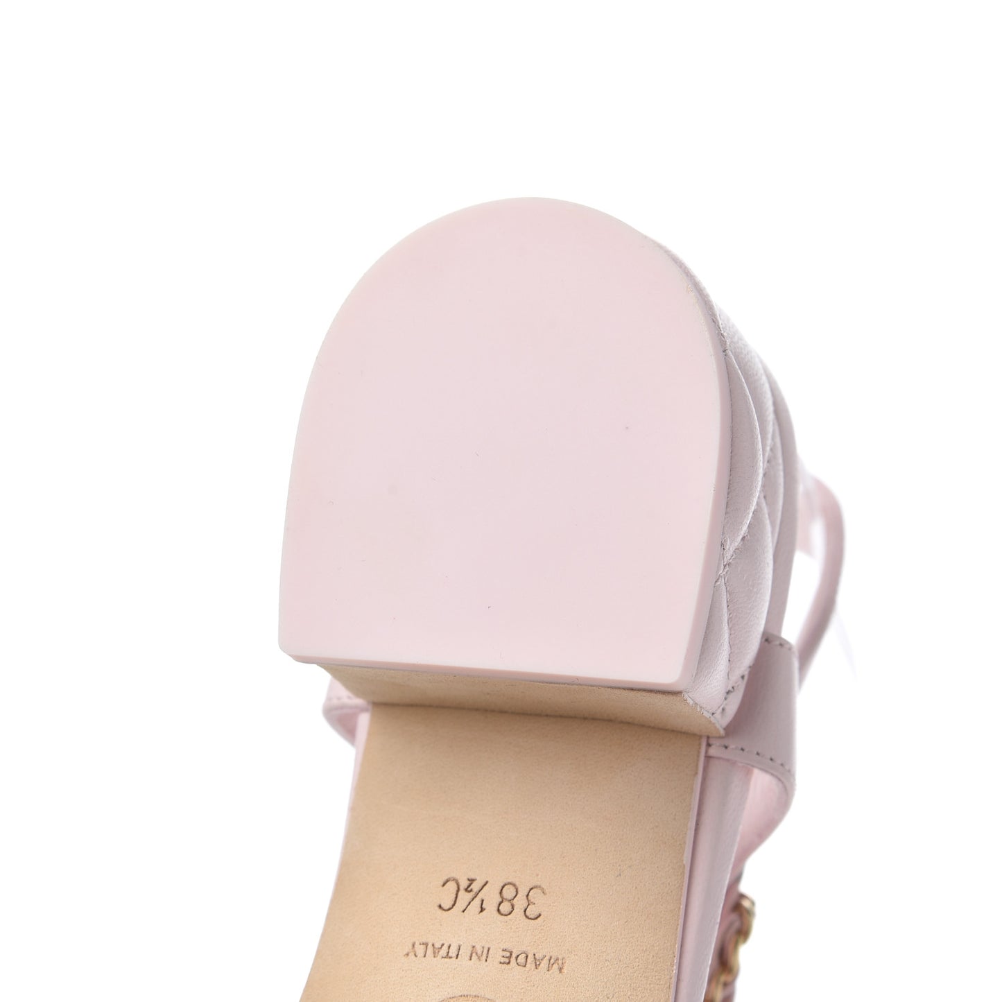 Lambskin Chain CC Logo Thong Sandals 38.5 Pink