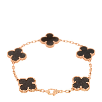 Van Cleef & Arpels 18K Rose Gold Silver Obsidian 5 Motifs Vintage Alhambra Bracelet 2 of 5