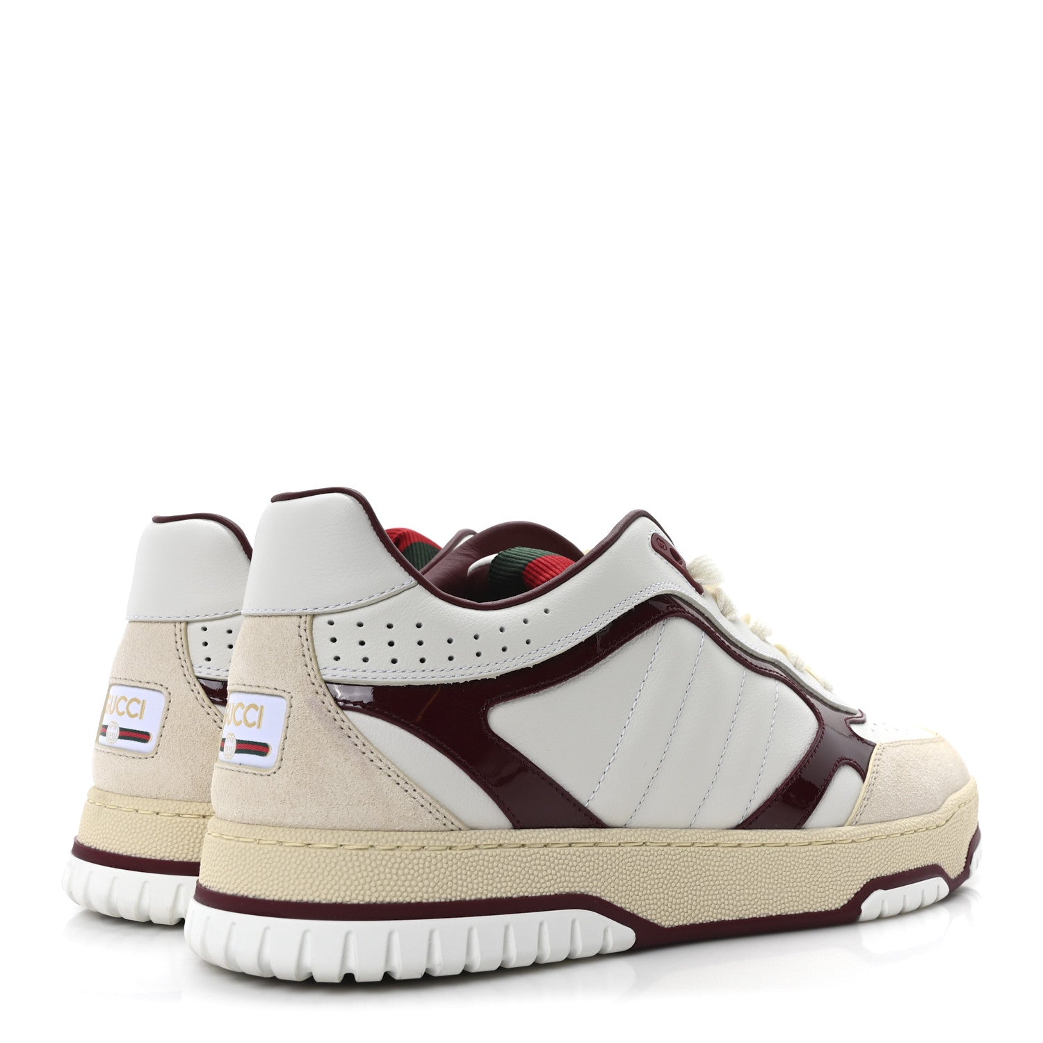 Gucci Calfskin Suede Mens Re-Web Sneakers 8 White Red 5 of 11