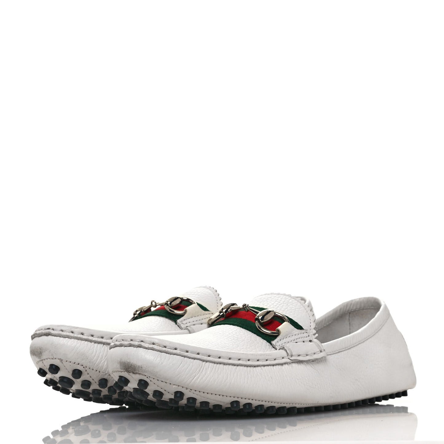 Calfskin Horsebit Web Womens Driver Loafers 38.5 White