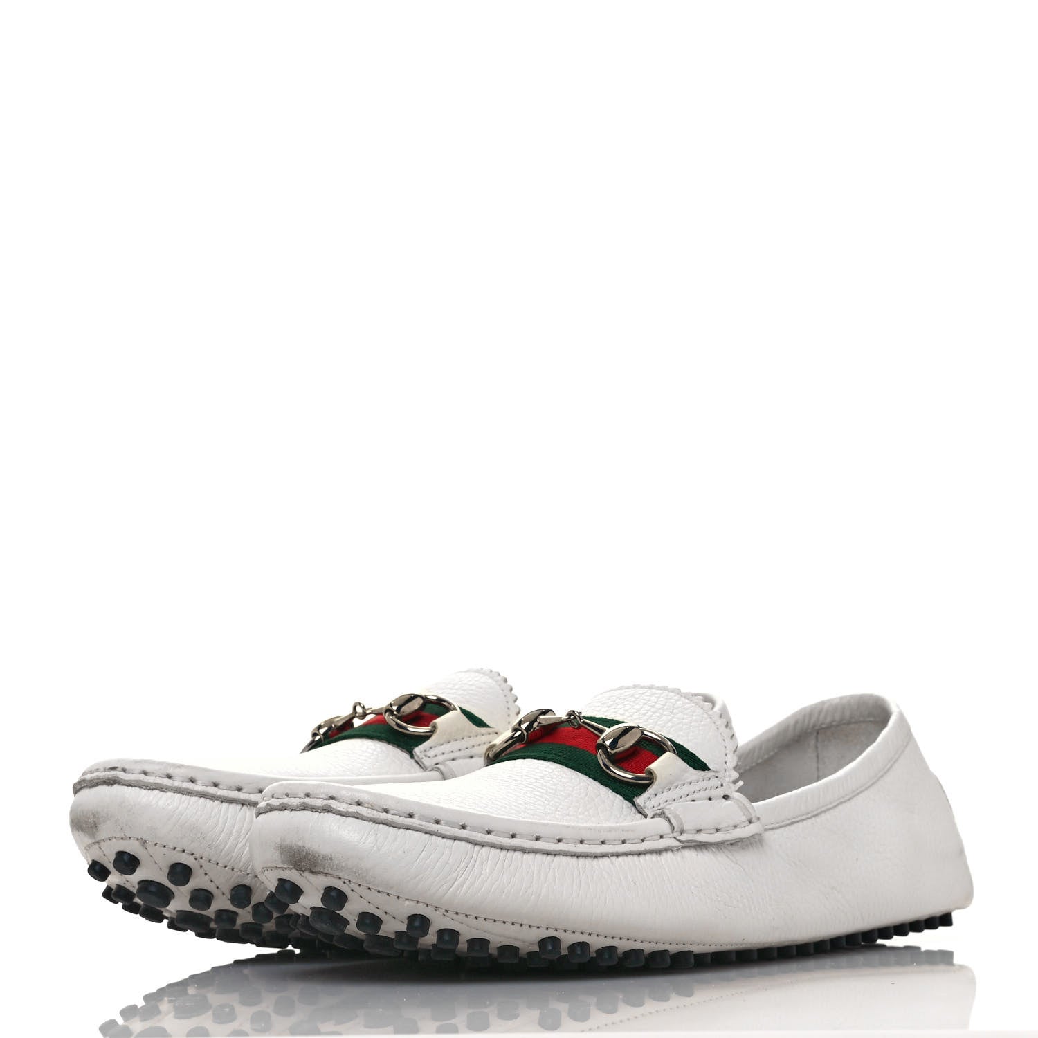 Gucci Calfskin Horsebit Web Womens Driver Loafers 38.5 White 3 of 10