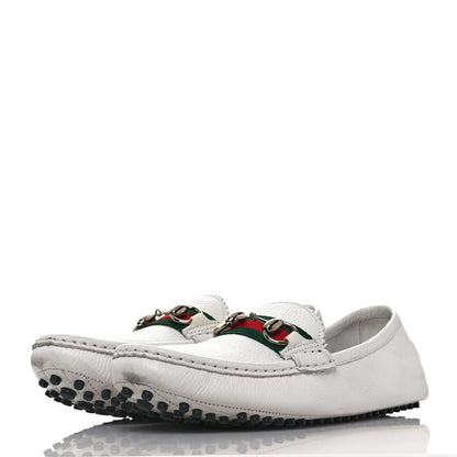 Gucci Calfskin Horsebit Web Womens Driver Loafers 38.5 White 3 of 10