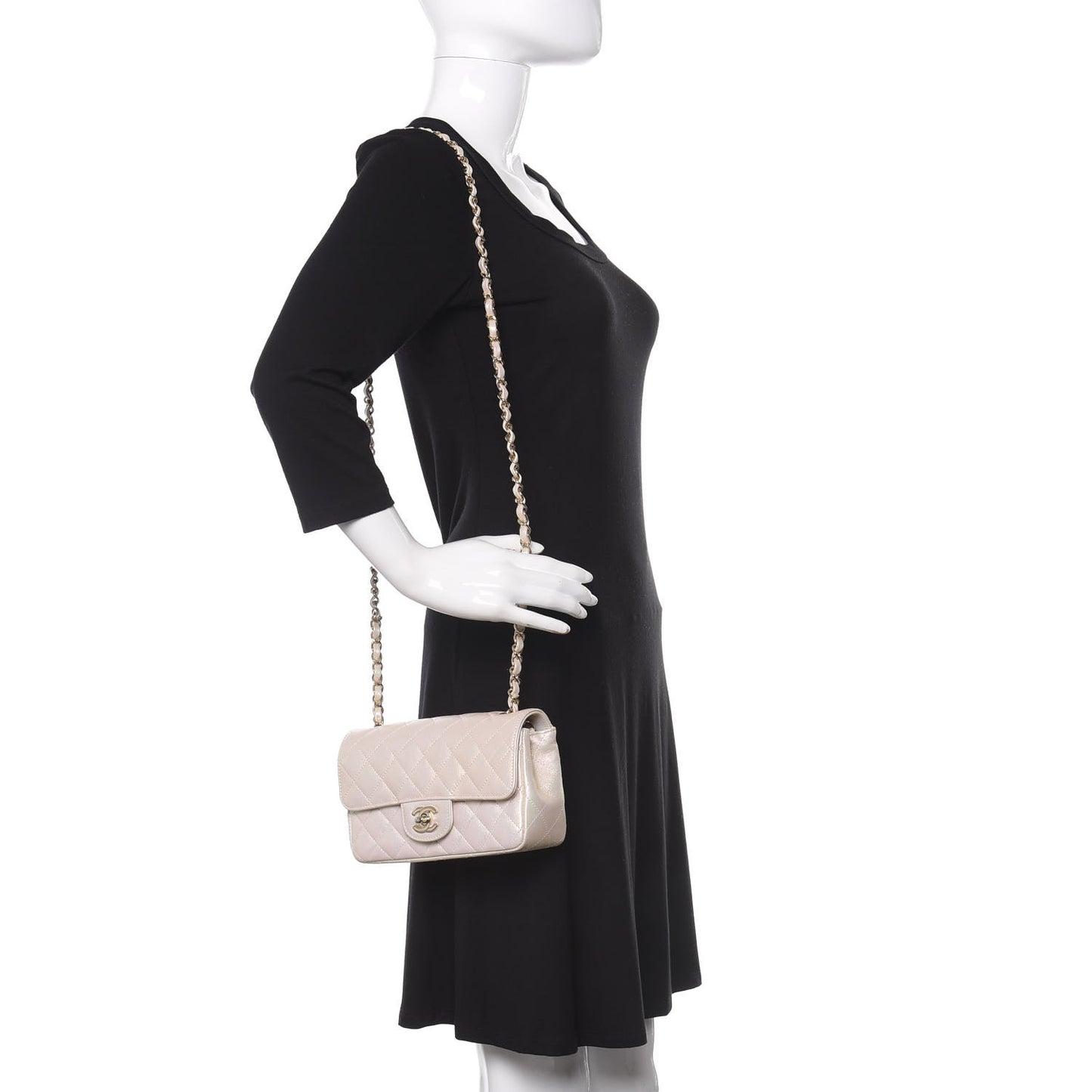 Iridescent Lambskin Quilted Mini Rectangular Flap Ivory