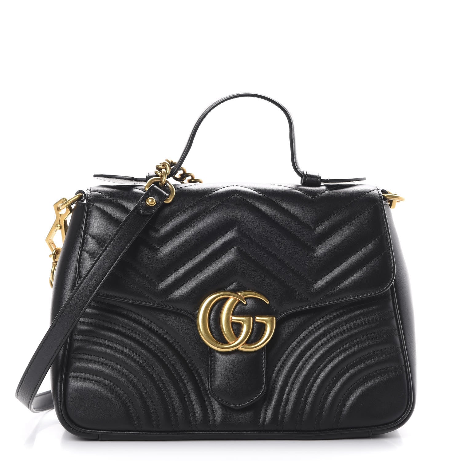 Gucci Calfskin Matelasse Small GG Marmont Top Handle Shoulder Bag Black 1 of 10