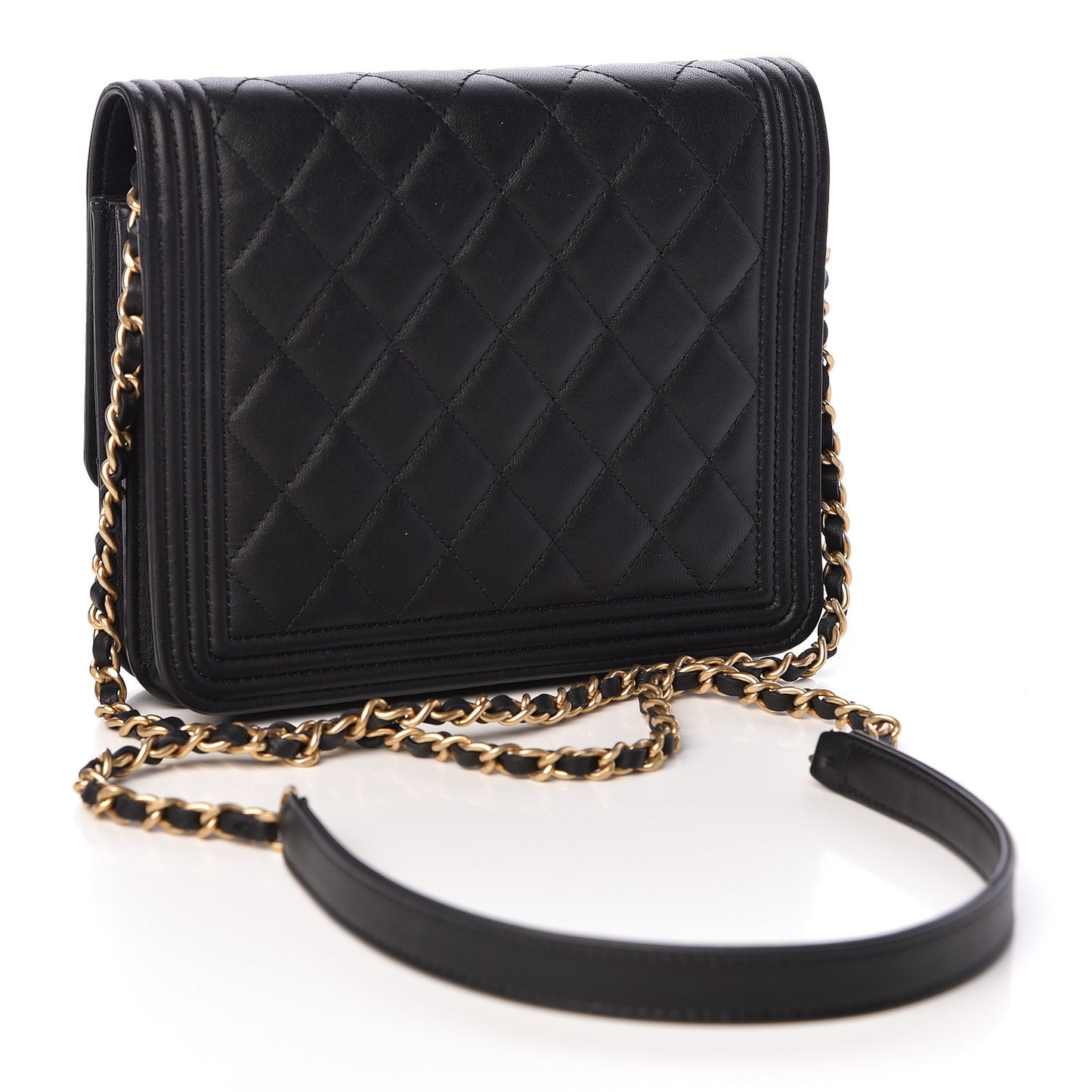 Calfskin Quilted Boy Square Wallet on Chain WOC Black