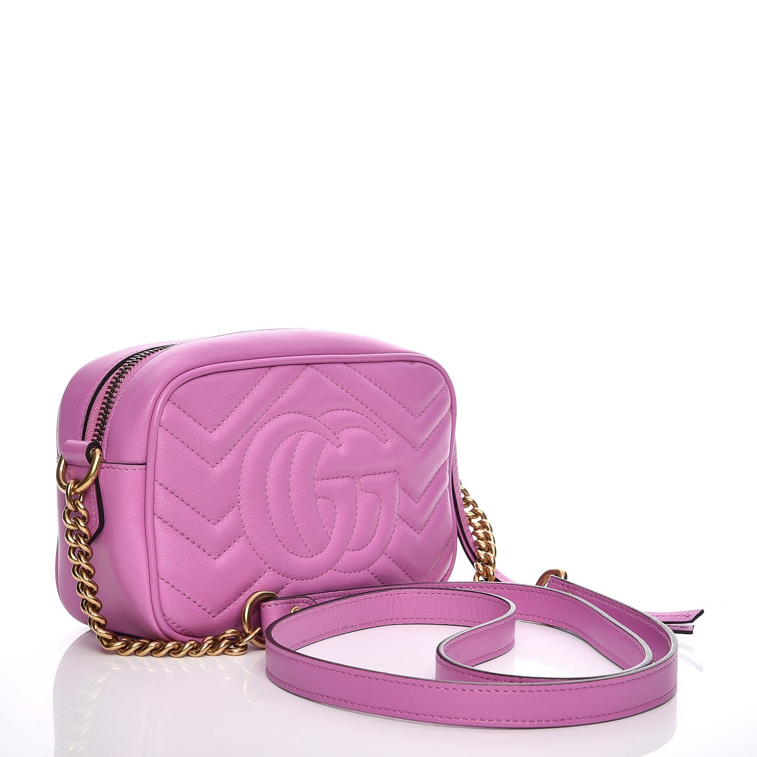 Gucci Calfskin Matelasse Mini GG Marmont Chain Shoulder Bag Candy Mousse 3 of 7