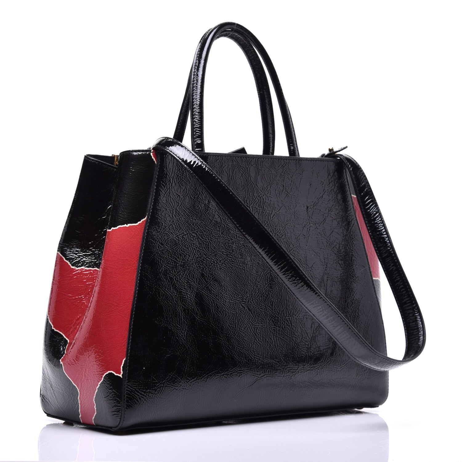 Fendi Patent Regular 2Jours Tote Black Red Milk 4 of 10