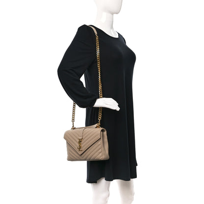 Saint Laurent Sheepskin Matelasse Chevron Monogram Medium College Bag Dark Beige 2 of 11