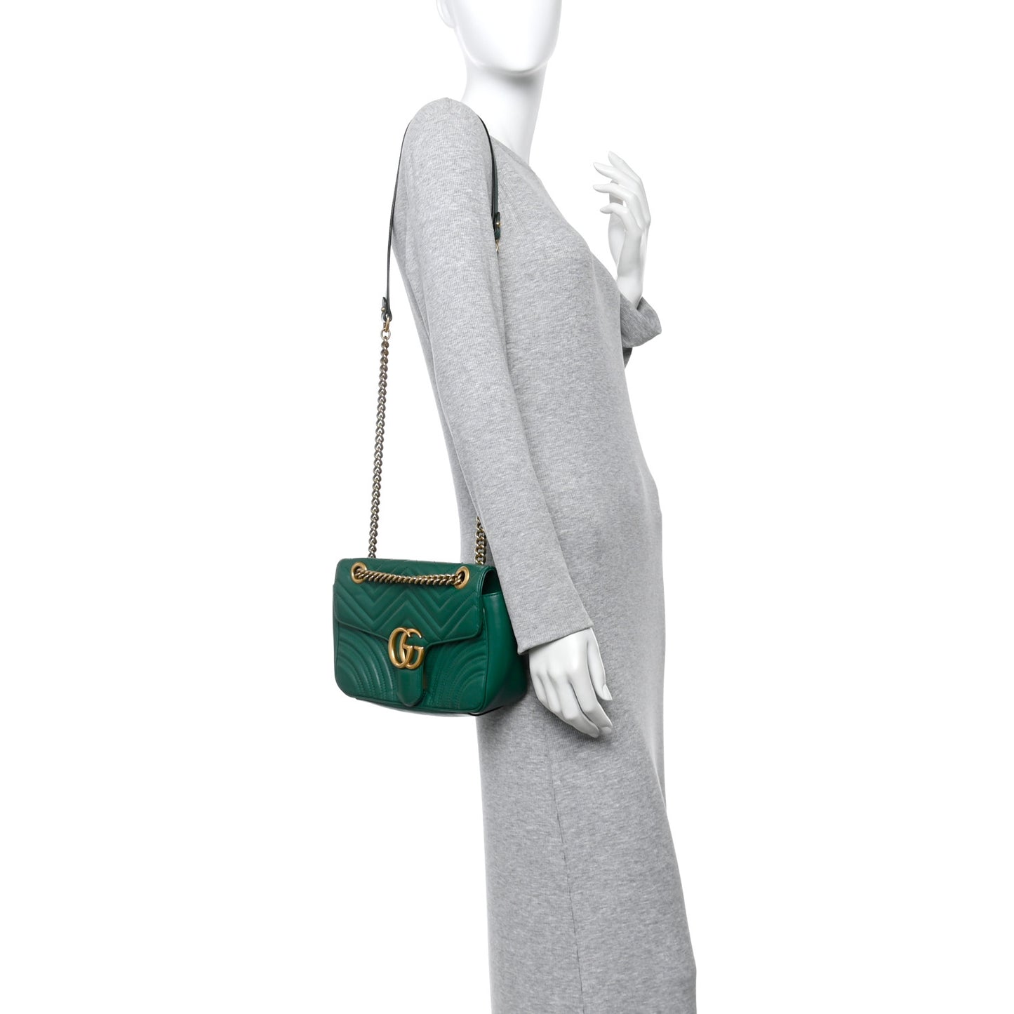 Calfskin Matelasse Small GG Marmont Shoulder Bag Emerald Green