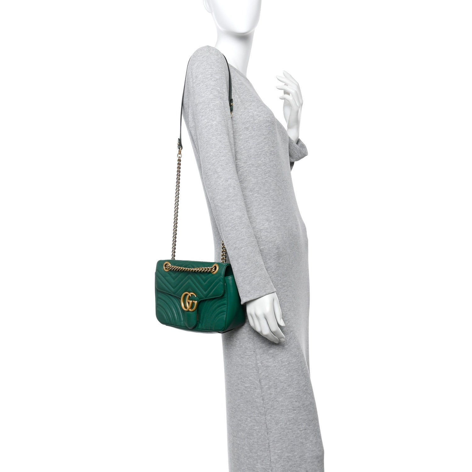 Gucci Calfskin Matelasse Small GG Marmont Shoulder Bag Emerald Green 2 of 10