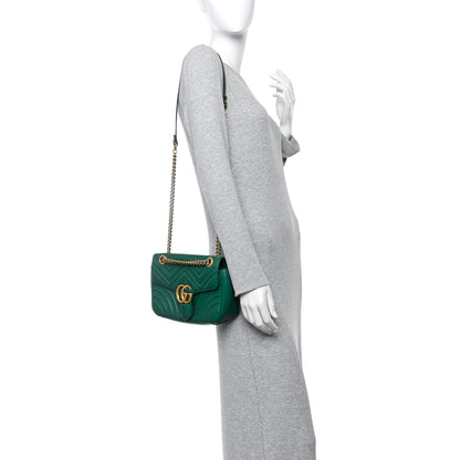 Gucci Calfskin Matelasse Small GG Marmont Shoulder Bag Emerald Green 2 of 10