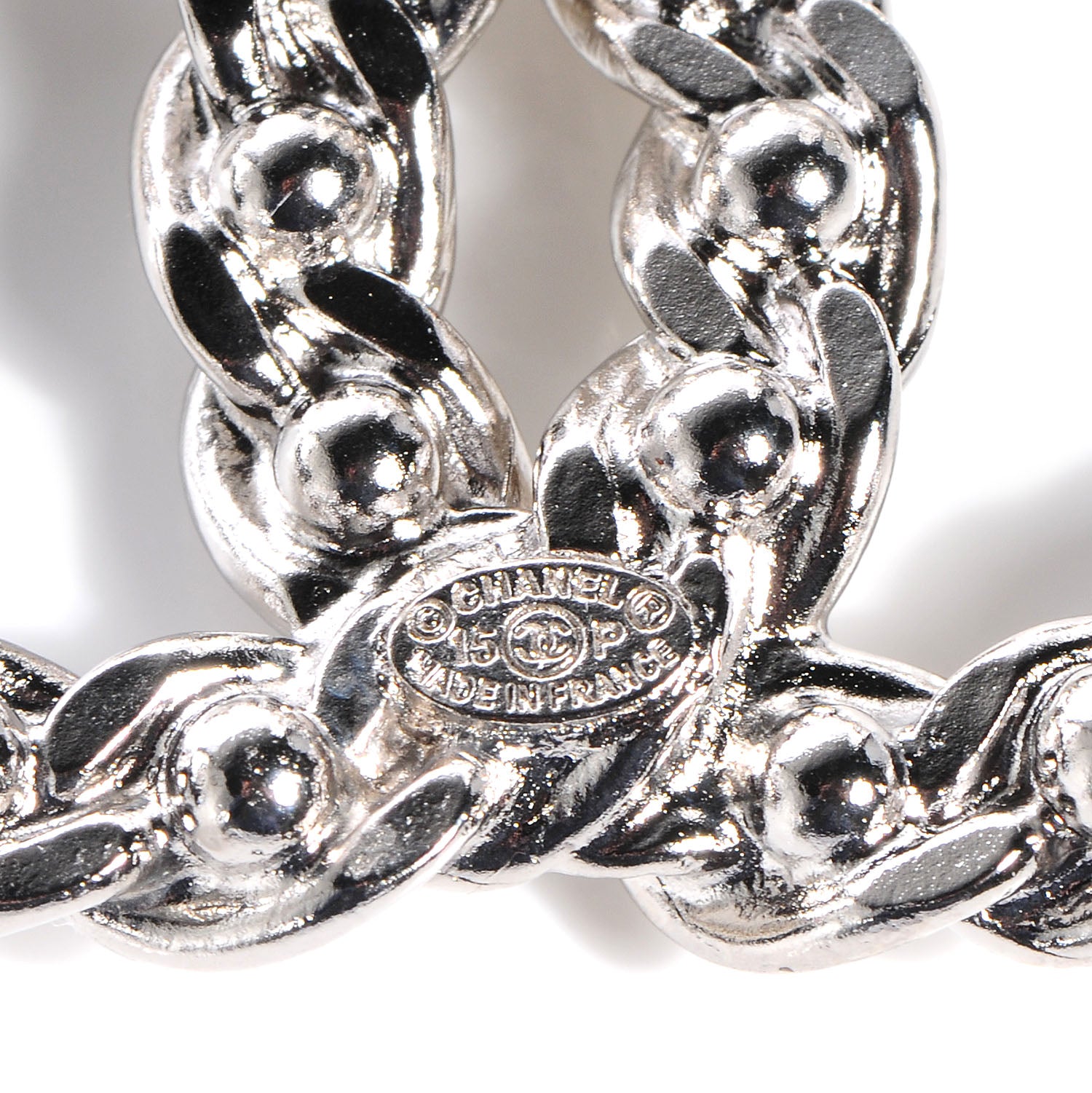 Chanel CC Pearl Brooch Pin Silver 4 of 5