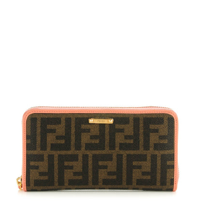 Fendi Zucca Spalmati Vitello Elite Zip Around Wallet Tobacco Pesca 1 of 8