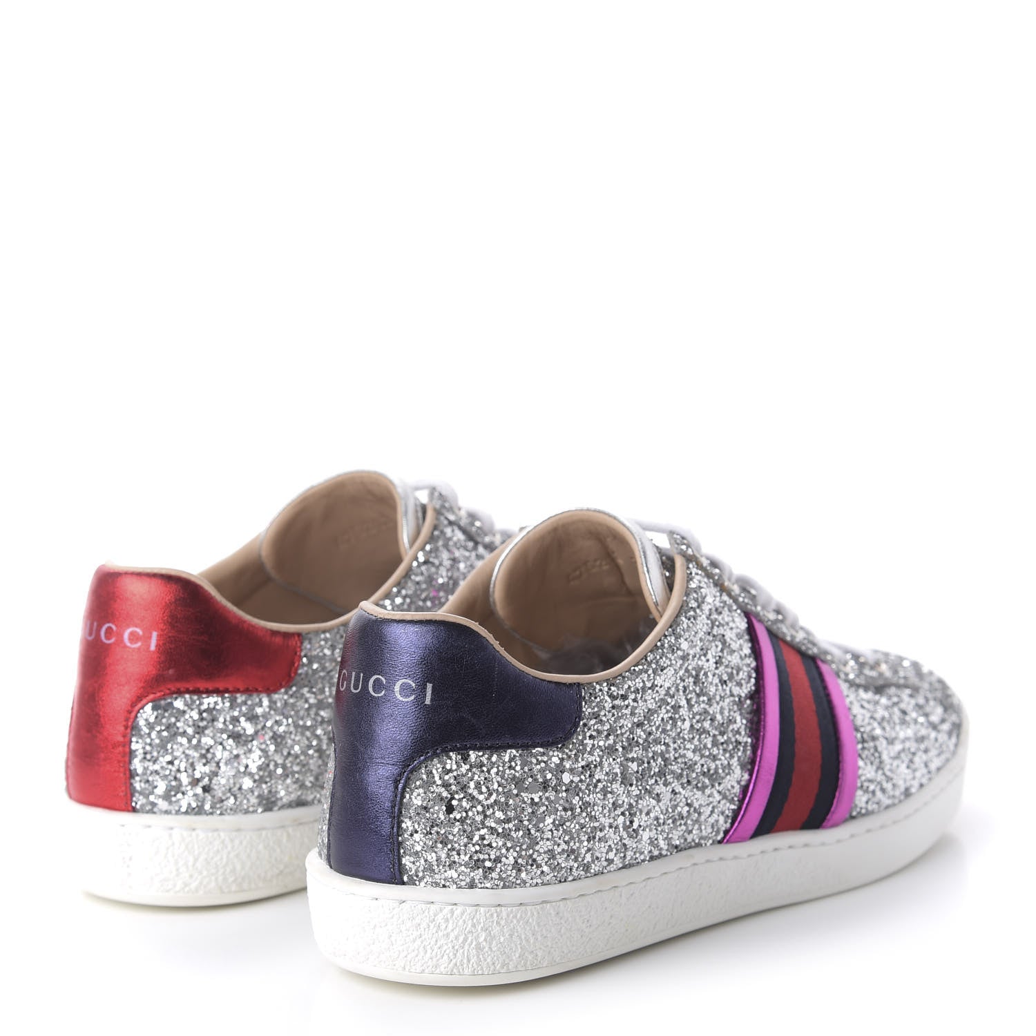 Gucci Glitter Web Womens Ace Sneakers 37 Silver 4 of 10