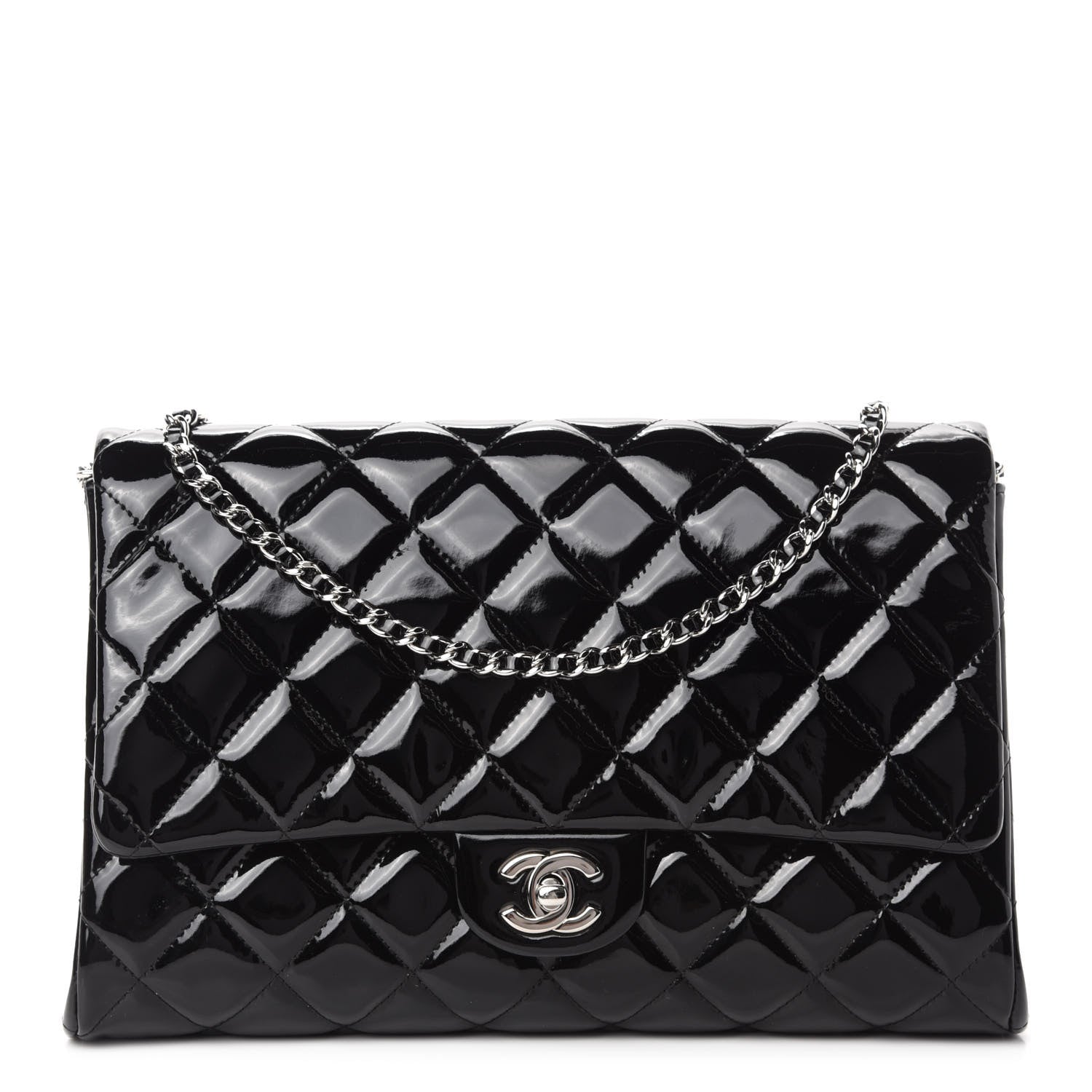 Chanel Patent Quilted Clutch with Chain Flap Black 1 of 11