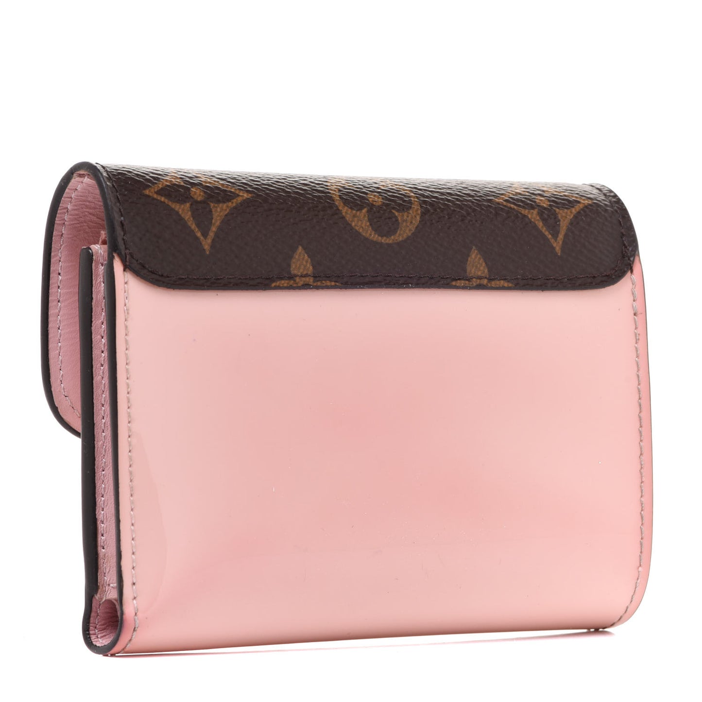 Patent Calfskin Monogram Cherrywood Compact Wallet Rose Ballerine