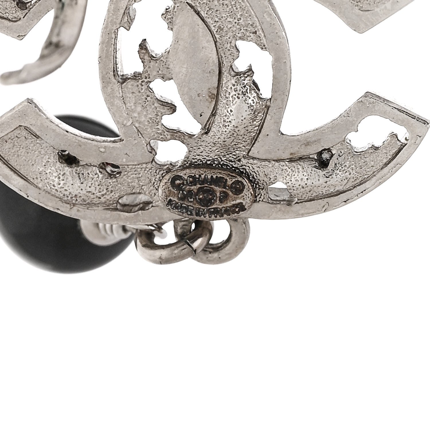 Chanel Ruthenium Bead CC Drop Earrings Black 4 of 4