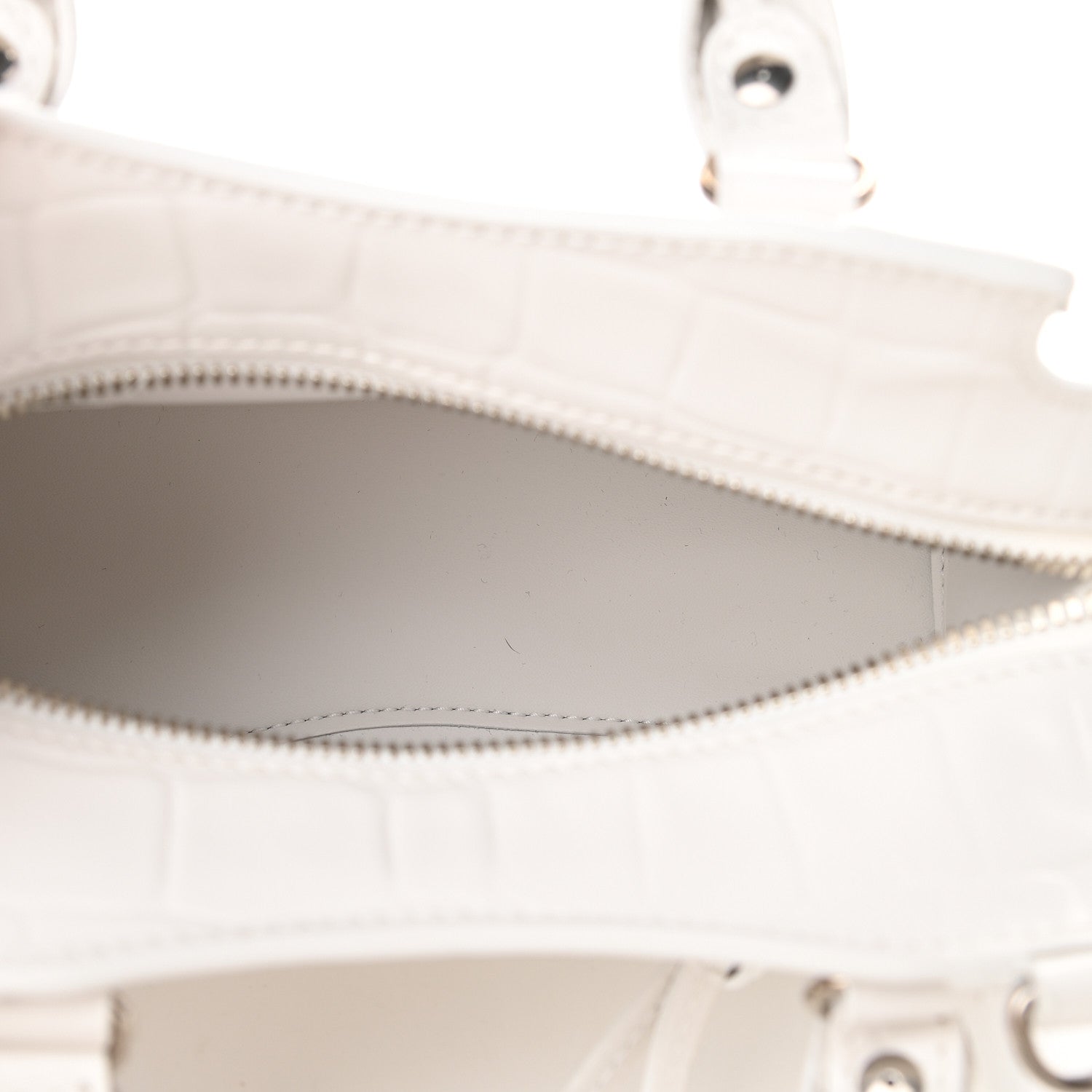 Balenciaga Semi Shiny Calfskin Crocodile Embossed Neo Classic Silver Hardware Mini City White 5 of 8