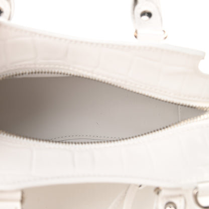 Balenciaga Semi Shiny Calfskin Crocodile Embossed Neo Classic Silver Hardware Mini City White 5 of 8