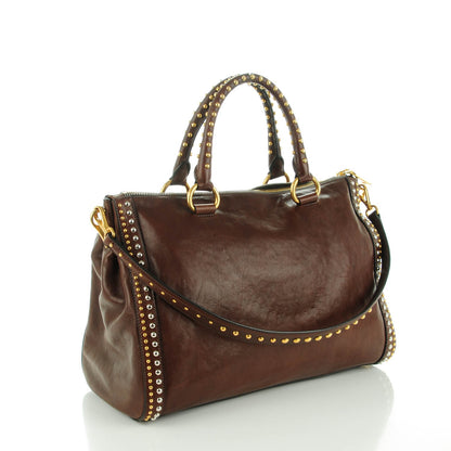 Prada Glace Calf Studded Tote Bruciato 3 of 9