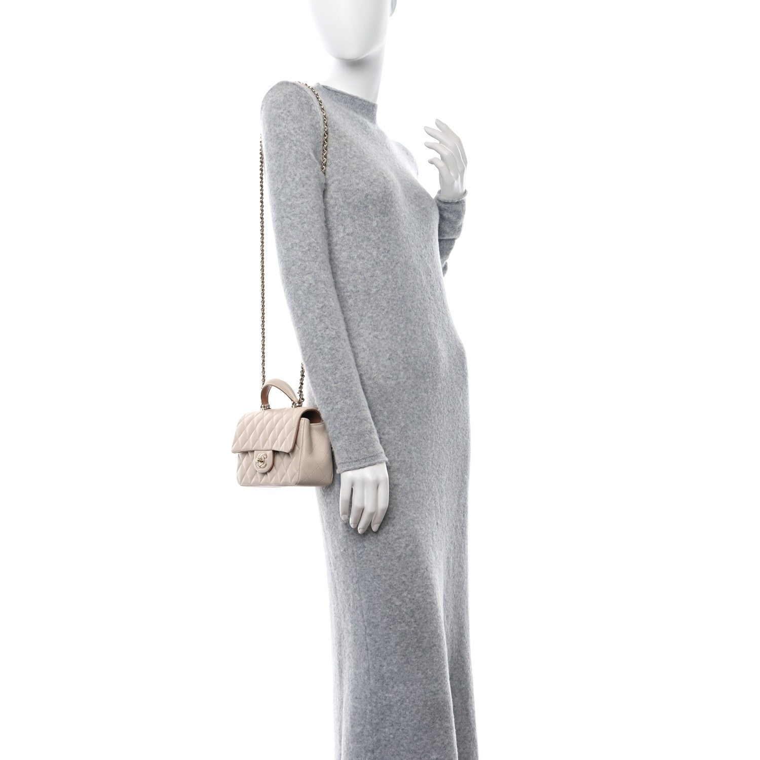 Chanel Lambskin Quilted Bi-Color Mini Top Handle Rectangular Flap Ecru Dark Beige 2 of 11