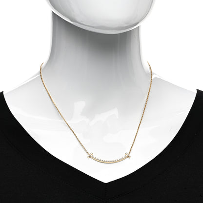 Tiffany 18K Yellow Gold Diamond Medium T Smile Pendant Necklace 2 of 6